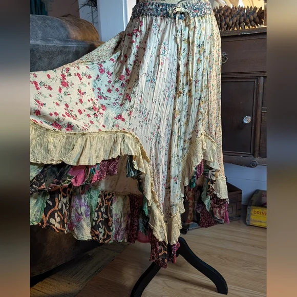Floral Bohemian Skirt Western Swing Elastic Waist - Picture 7 of 13